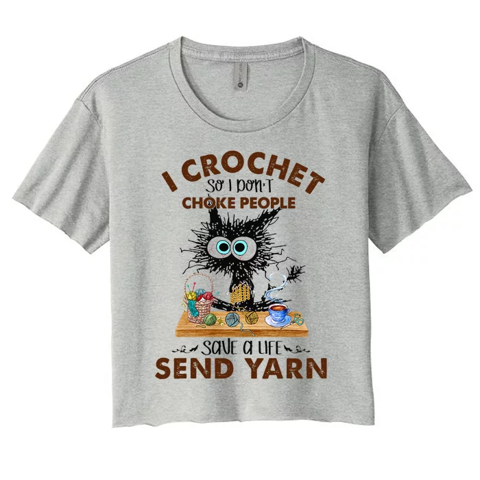 Funny I Crochet So I Dont Choke People Black Cat Women's Crop Top Tee