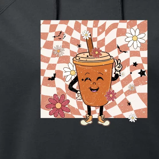 Fall Iced Coffee Funny Spooky Season Halloween Pumpkin Spice Gift Performance Fleece Hoodie