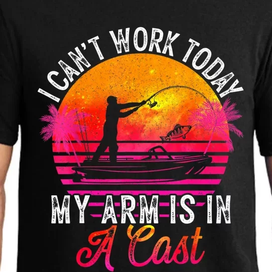 Fisherman I Can't Work Today My Arm Is In Cast Funny Fishing Pajama Set