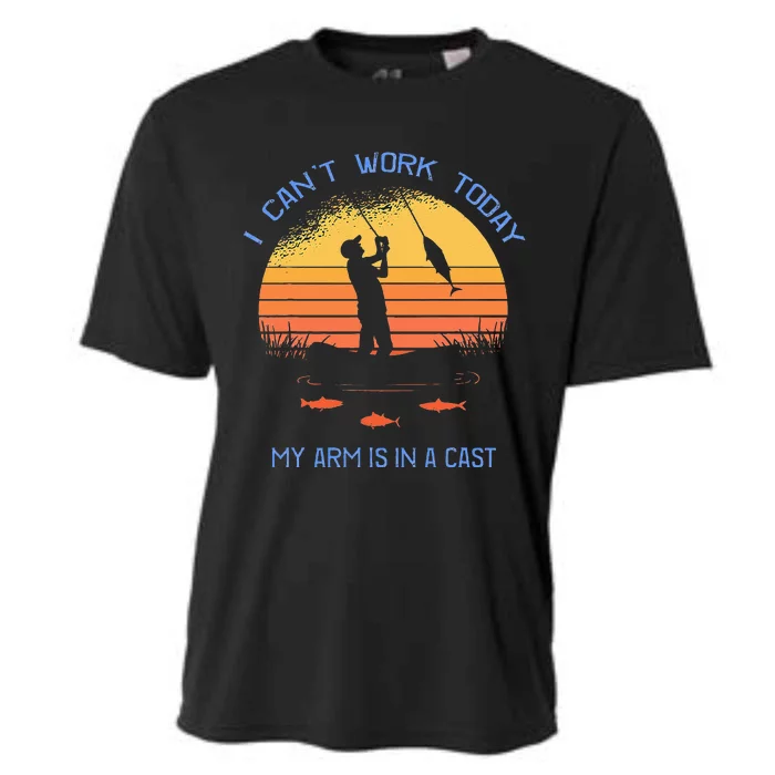 Fisherman I Cant Work Today My Arm Is In A Cast Funny Cooling Performance Crew T-Shirt