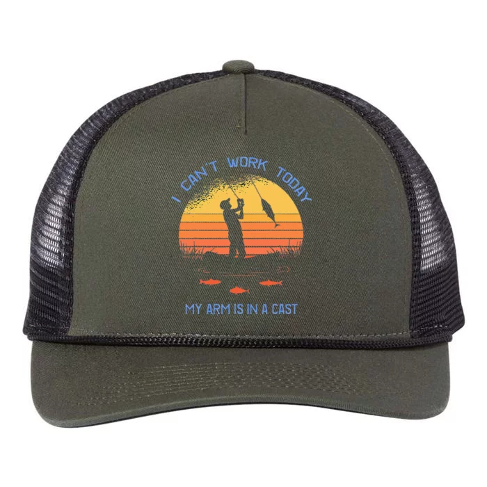 Fisherman I Cant Work Today My Arm Is In A Cast Funny Retro Rope Trucker Hat Cap