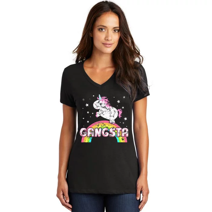 Funny Ironic Cool Unicorn Gangsta Rap Music Festival Women's V-Neck T-Shirt