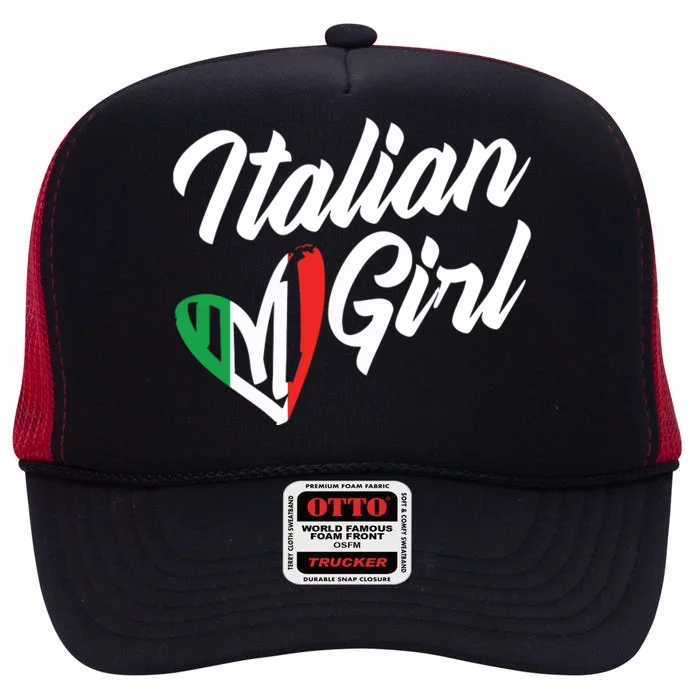 Funny Italy Culture Italian Roots Cute Italian Girl High Crown Mesh Trucker Hat