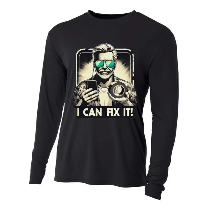 Funny I Can Fix It Duct Tape Man Design Cooling Performance Long Sleeve Crew