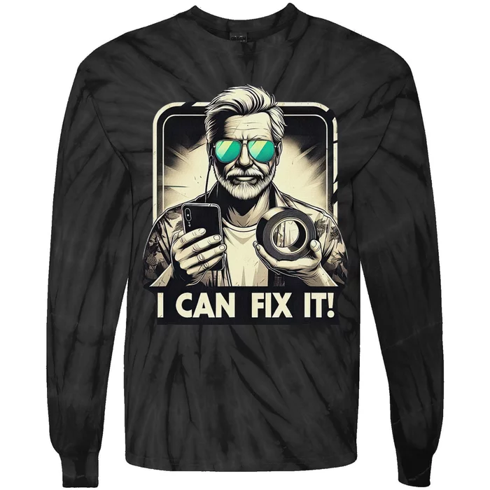 Funny I Can Fix It Duct Tape Man Design Tie-Dye Long Sleeve Shirt