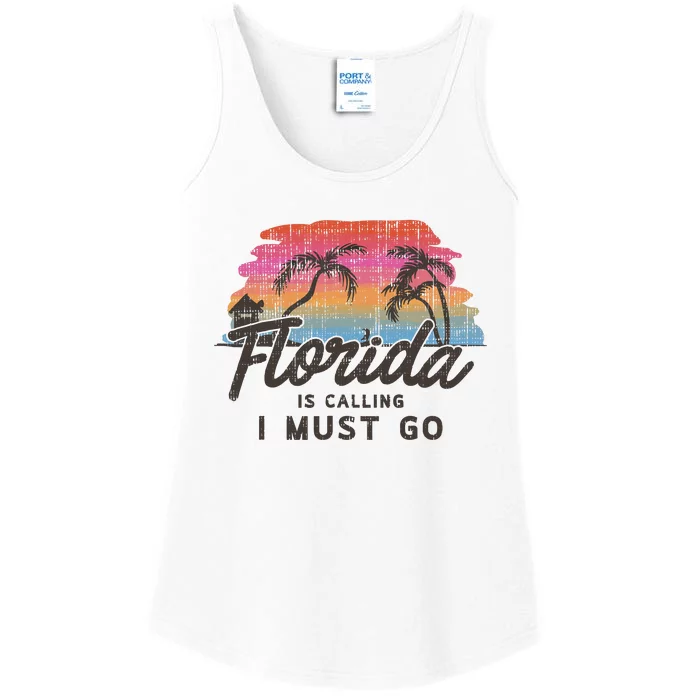 Florida Is Calling I Must Go Summer Vacation Gift Ladies Essential Tank