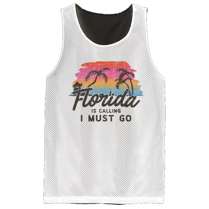 Florida Is Calling I Must Go Summer Vacation Gift Mesh Reversible Basketball Jersey Tank