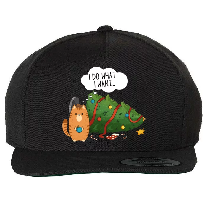 Funny I Do What I Want Cat Christmas Tree Gift Wool Snapback Cap