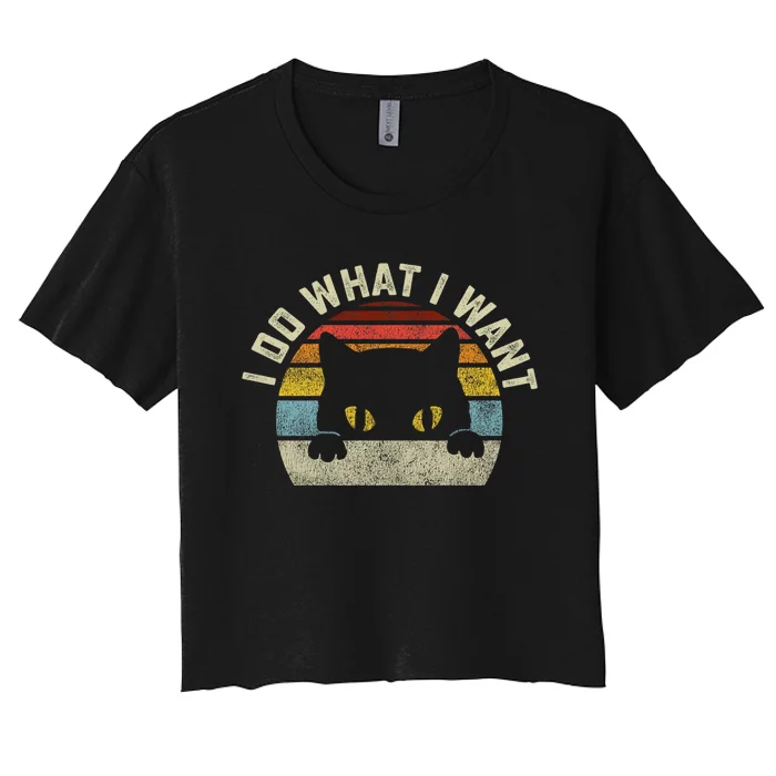 Funny I Do What I Want My Black Cat Red Cup Vintage Retro Women's Crop Top Tee