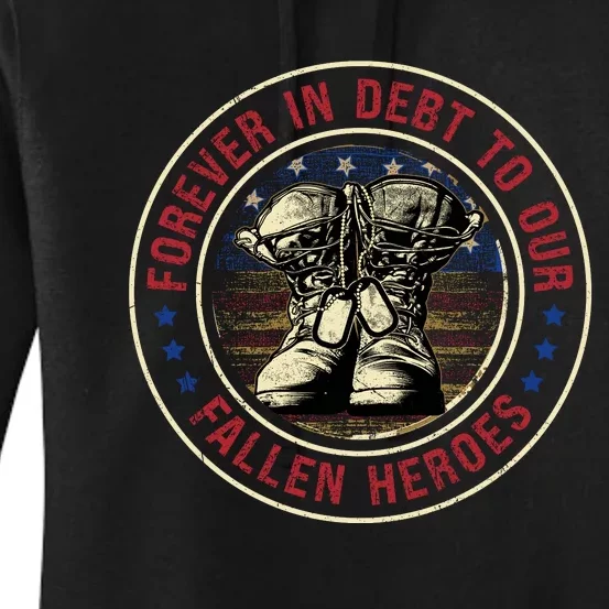 Forever In Debt To Our Fallen Heroes Memorial Graphic Women's Pullover Hoodie