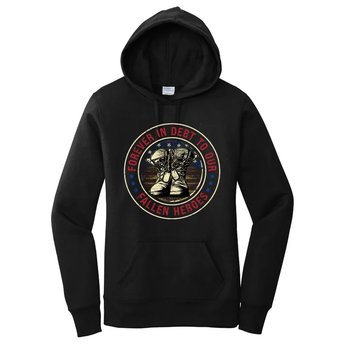 Forever In Debt To Our Fallen Heroes Memorial Graphic Women's Pullover Hoodie