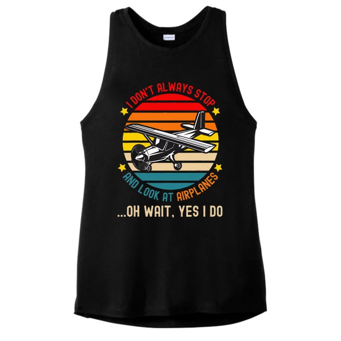 Funny I Dont Always Stop And Look At Airplanes Ladies Tri-Blend Wicking Tank