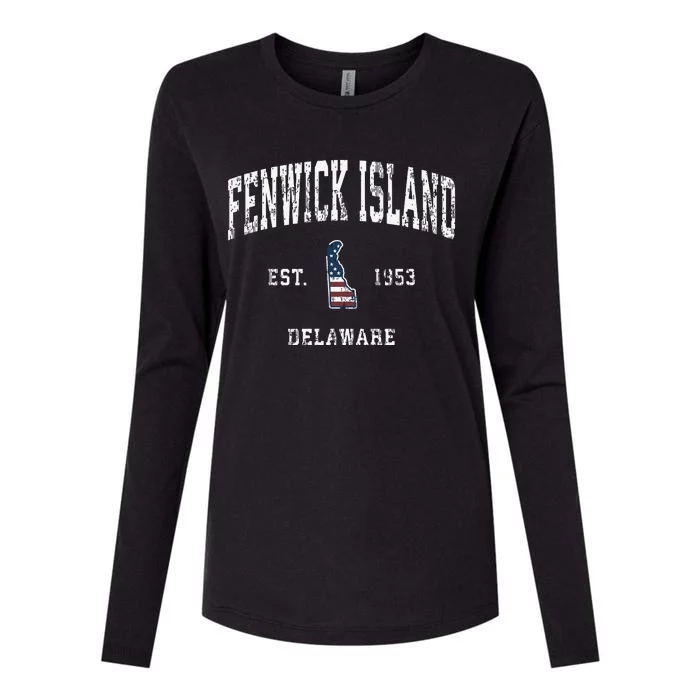 Fenwick Island Delaware De Vintage American Flag Womens Cotton Relaxed Long Sleeve T-Shirt