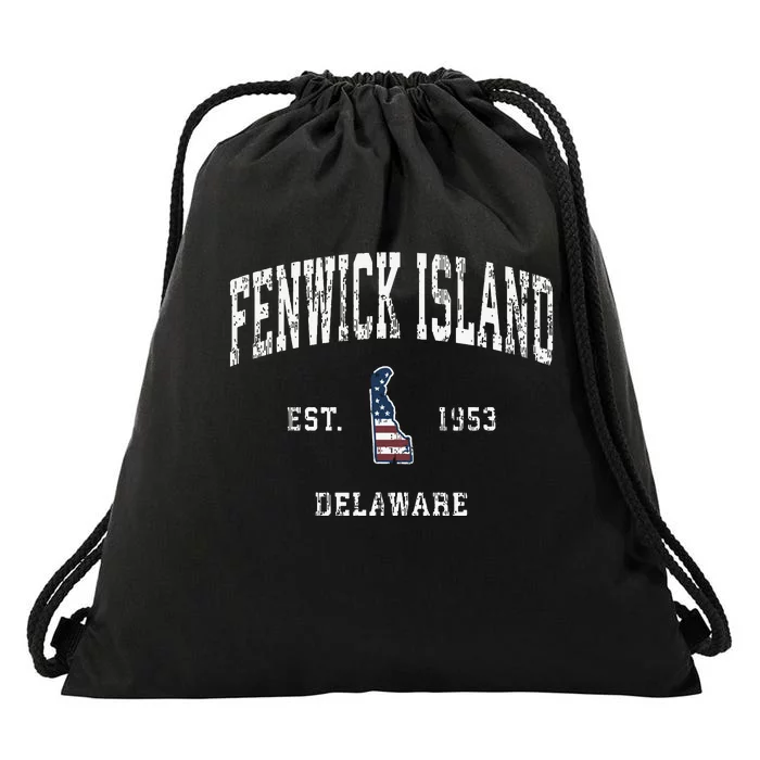 Fenwick Island Delaware De Vintage American Flag Drawstring Bag