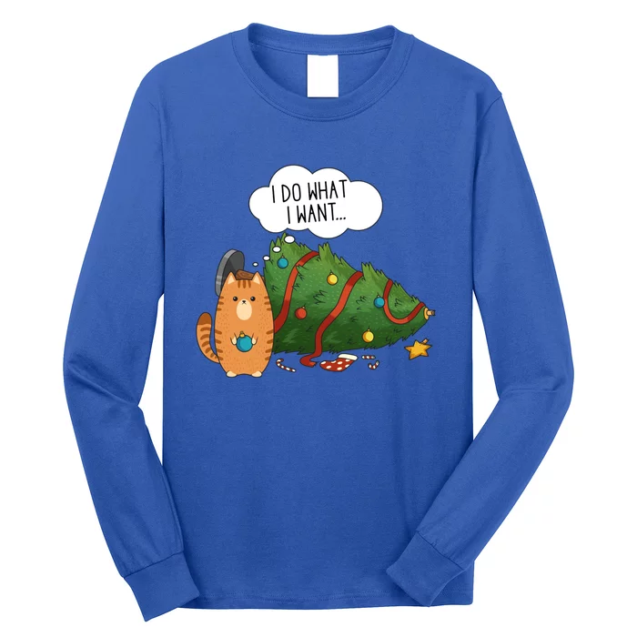 Funny I Do What I Want Cat Christmas Tree Gift Long Sleeve Shirt