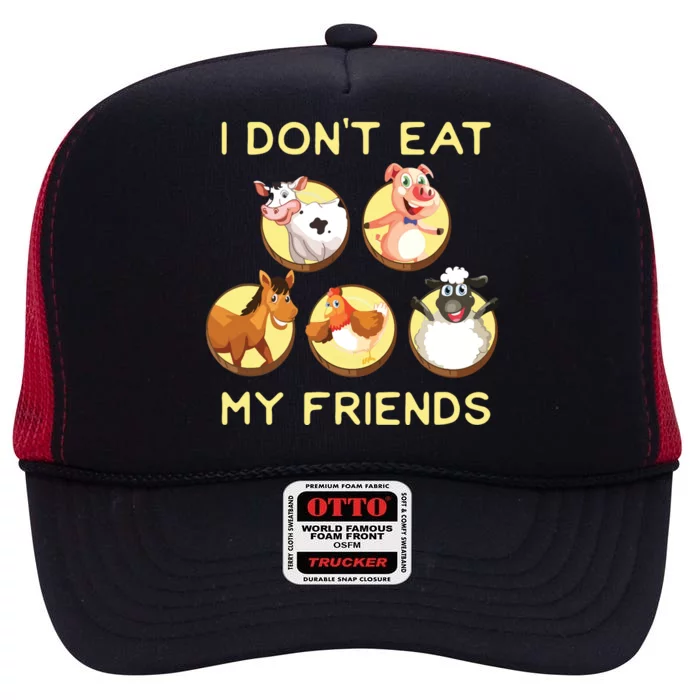 Funny I Dont Eat My Friends Vegan Vegetarian High Crown Mesh Trucker Hat