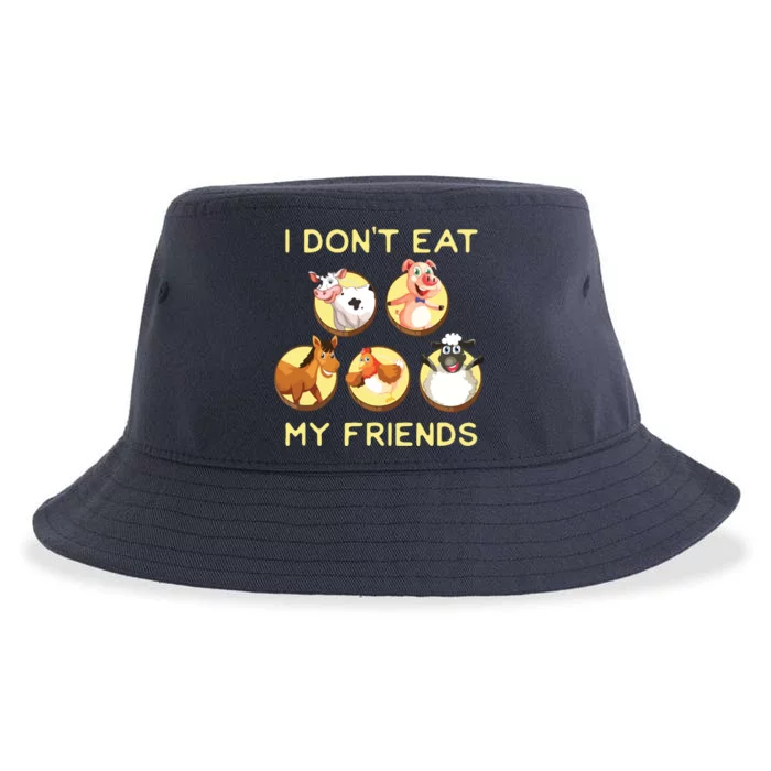 Funny I Dont Eat My Friends Vegan Vegetarian Sustainable Bucket Hat