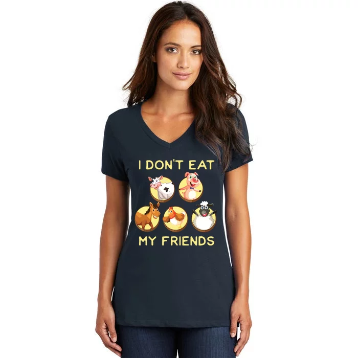 Funny I Dont Eat My Friends Vegan Vegetarian Women's V-Neck T-Shirt