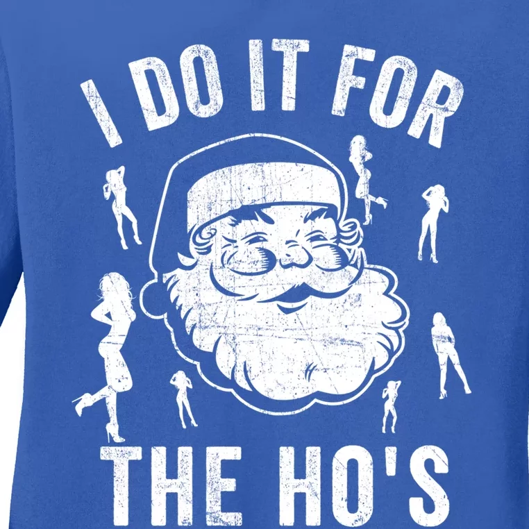 Funny I Do It For The Hos Inappropriate Christmas Santa Gift Ladies Long Sleeve Shirt