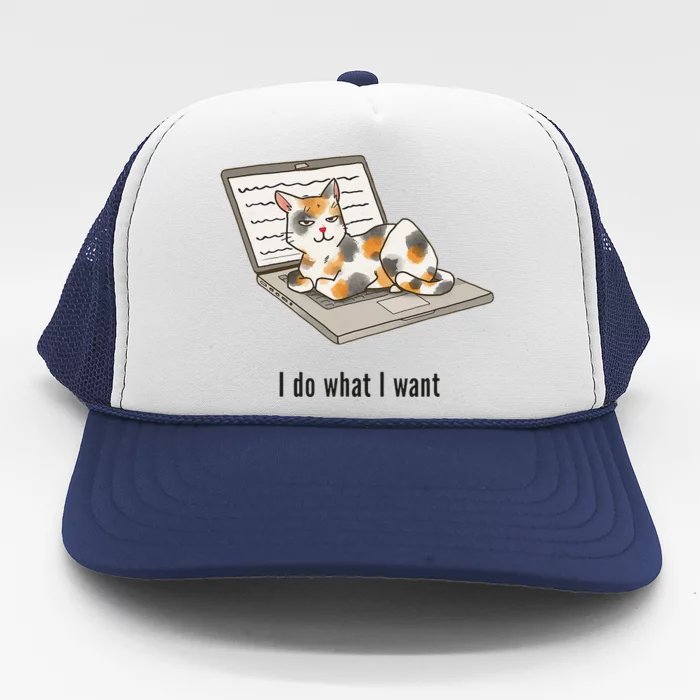 Funny I Do What I Want Boss Cat Sitting On Laptop Cat Meme Trucker Hat