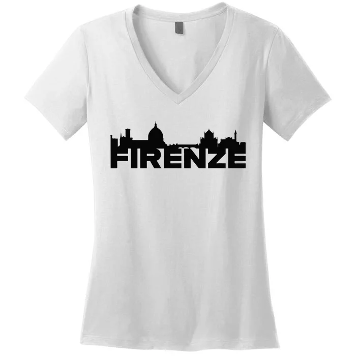 Firenze Italy Europe City Skyline Silhouette Outline Sketch Women's V-Neck T-Shirt