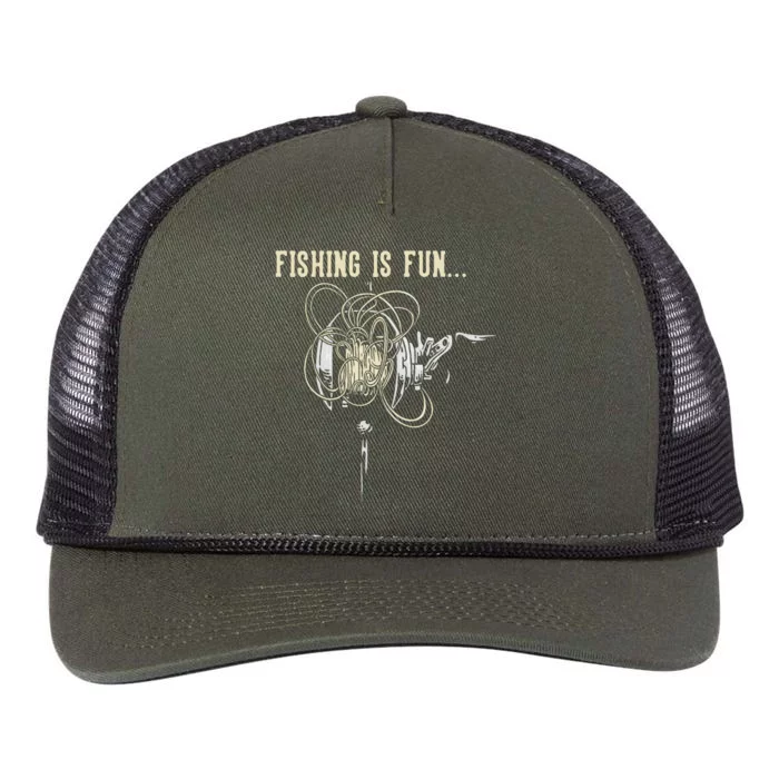 Fishing Is Fun BirdS Nest Retro Rope Trucker Hat Cap