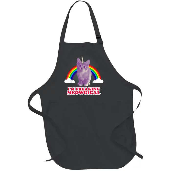 Funny IM Freaking Meowgical Cat Rainbow Unicorn Full-Length Apron With Pocket