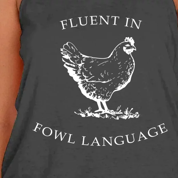 Fluent In Fowl Language Funny Chicken Lovers Father’S Day Women's Knotted Racerback Tank