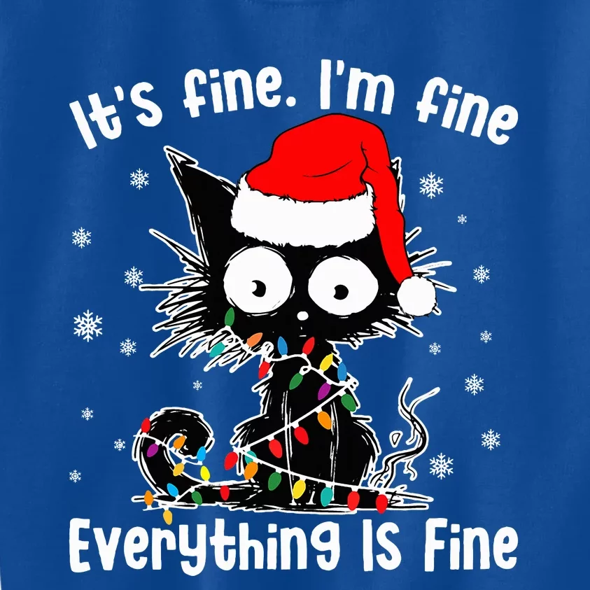 Funny Its Fine Im Fine Everything Fine Cat Christmas Kids Sweatshirt