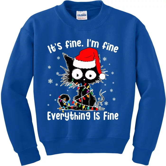 Funny Its Fine Im Fine Everything Fine Cat Christmas Kids Sweatshirt