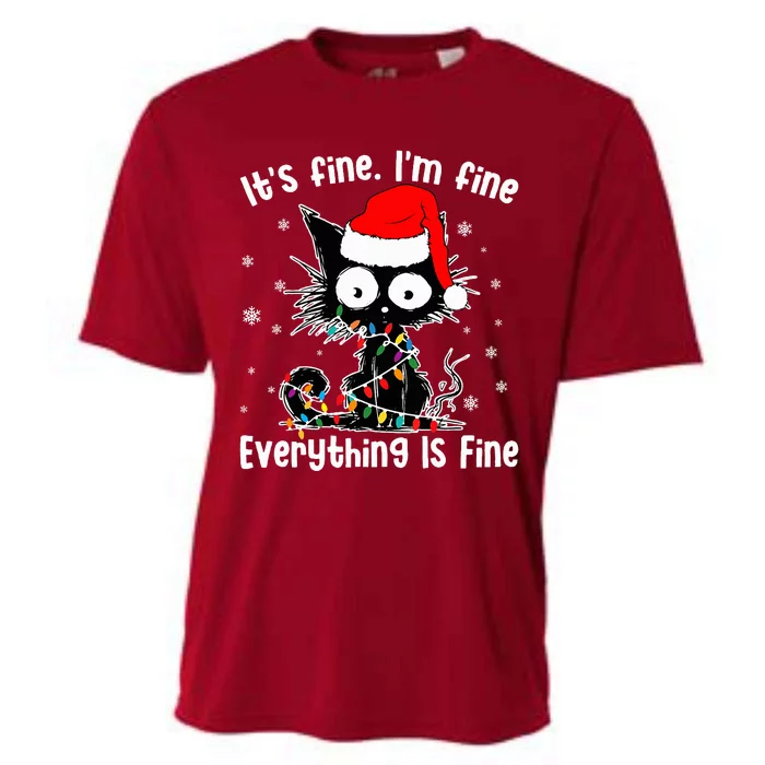 Funny Its Fine Im Fine Everything Fine Cat Christmas Cooling Performance Crew T-Shirt