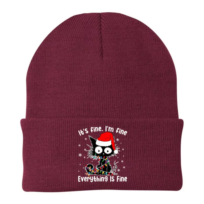 Funny Its Fine Im Fine Everything Fine Cat Christmas Knit Cap Winter Beanie