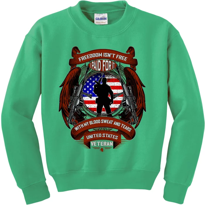 Freedom Isn't Free I Paid For It United States Veteran Kids Sweatshirt