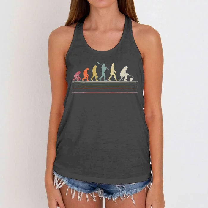 Funny Ice Fishing Retro Style Evolution Of Man Women's Knotted Racerback Tank