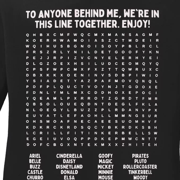 Funny Interactive Fun Word Search Puzzle On Back Waiting Ladies Long Sleeve Shirt