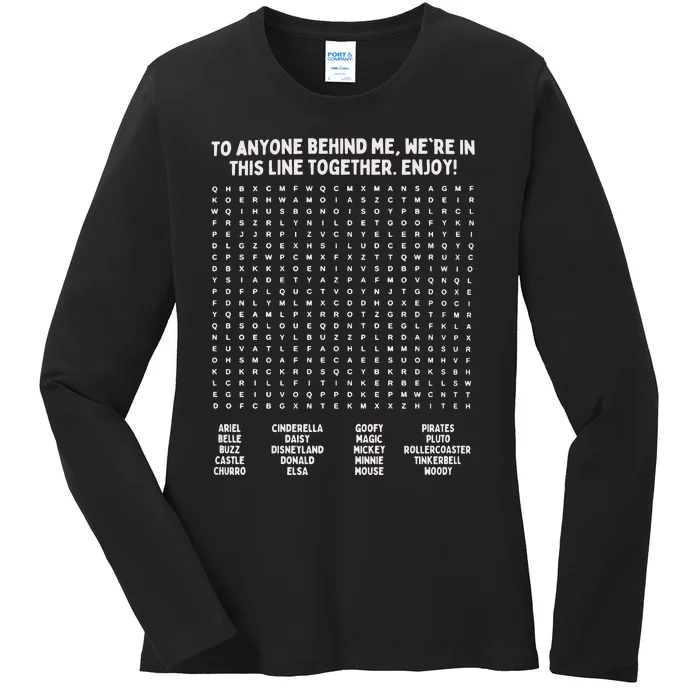 Funny Interactive Fun Word Search Puzzle On Back Waiting Ladies Long Sleeve Shirt