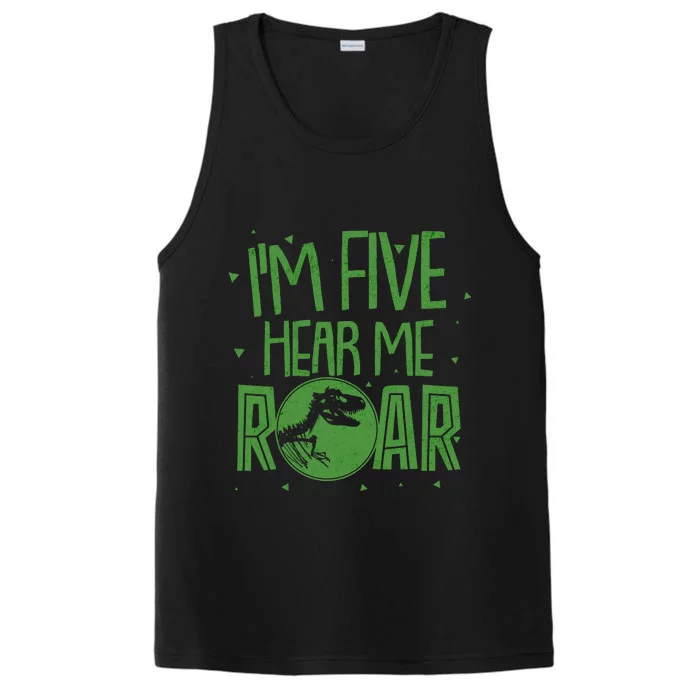 Funny I'm Five Hear Me Roar Birthday Performance Tank