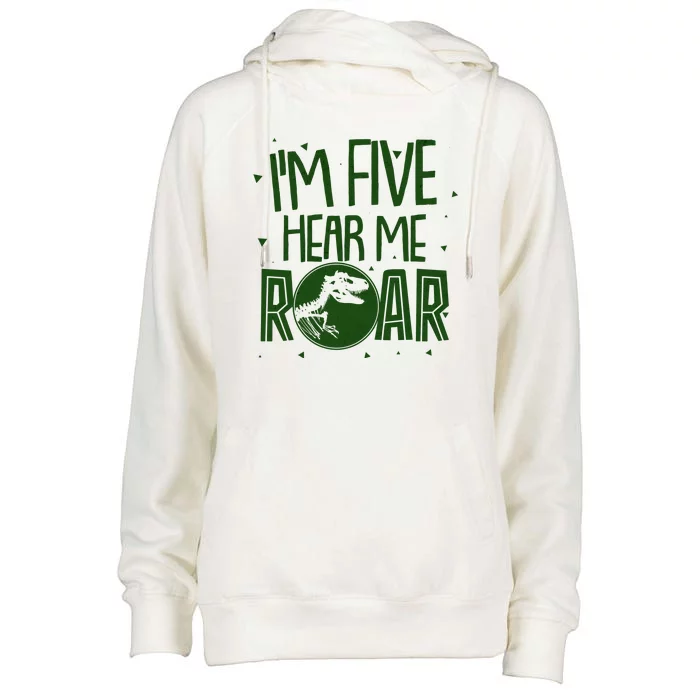 Funny I'm Five Hear Me Roar Birthday Womens Funnel Neck Pullover Hood