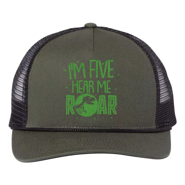 Funny I'm Five Hear Me Roar Birthday Retro Rope Trucker Hat Cap