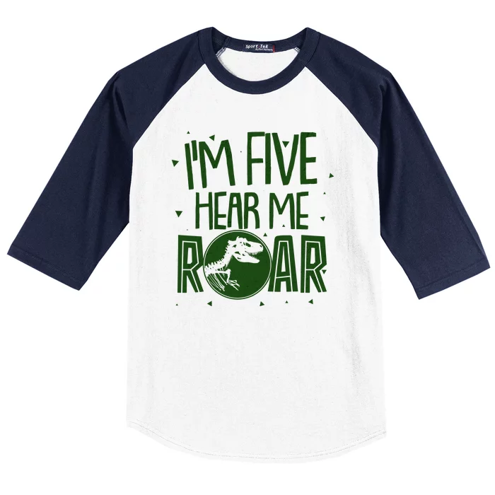 Funny I'm Five Hear Me Roar Birthday Baseball Sleeve Shirt