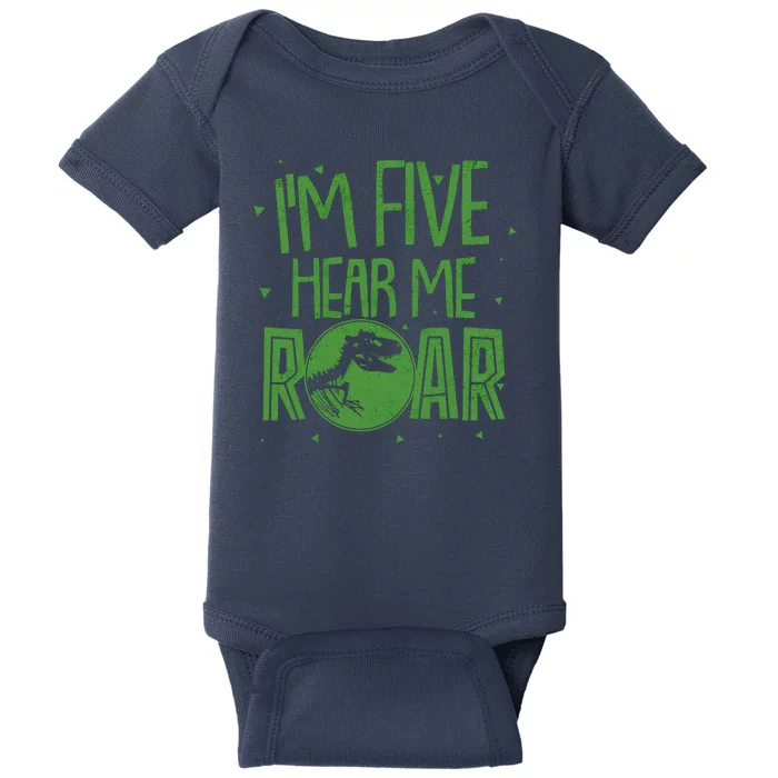 Funny I'm Five Hear Me Roar Birthday Baby Bodysuit