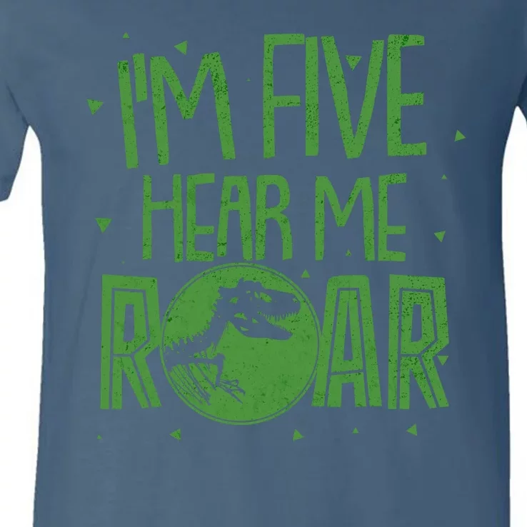 Funny I'm Five Hear Me Roar Birthday V-Neck T-Shirt