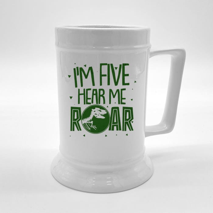 Funny I'm Five Hear Me Roar Birthday Front & Back Beer Stein