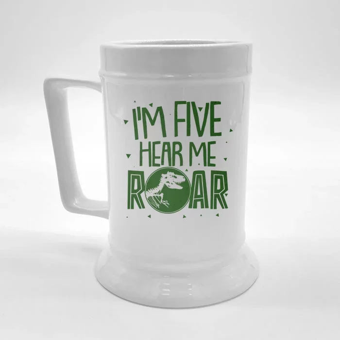 Funny I'm Five Hear Me Roar Birthday Front & Back Beer Stein