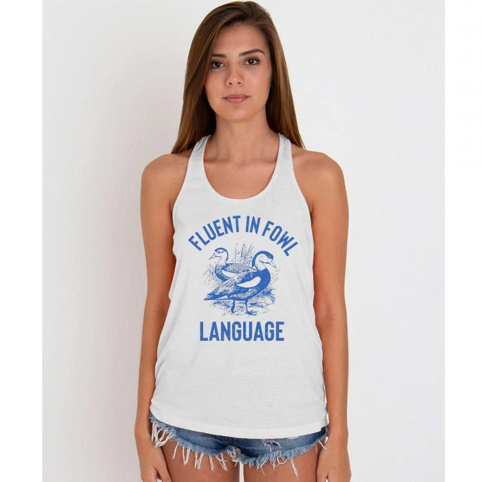 Fluent In Fowl Language Funny Swearing Cursing Ducks Joke Women's Knotted Racerback Tank