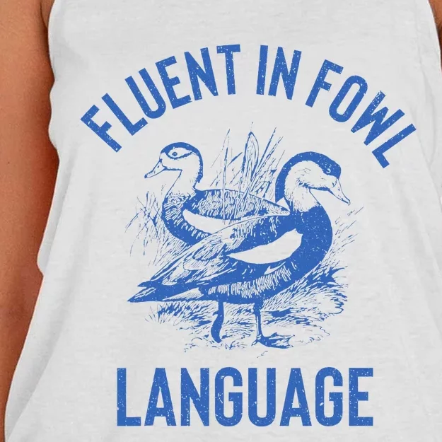 Fluent In Fowl Language Funny Swearing Cursing Ducks Joke Women's Knotted Racerback Tank