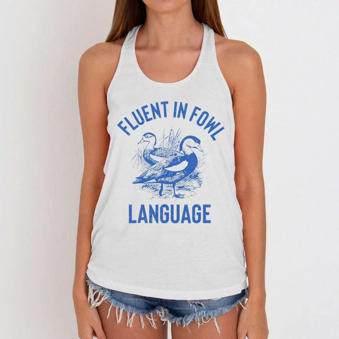 Fluent In Fowl Language Funny Swearing Cursing Ducks Joke Women's Knotted Racerback Tank