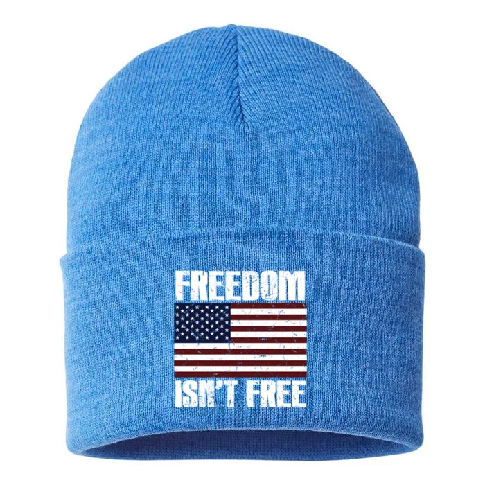 Freedom Isnt Free Vintage American Flag Usa Military Pride Cute Gift Sustainable Knit Beanie