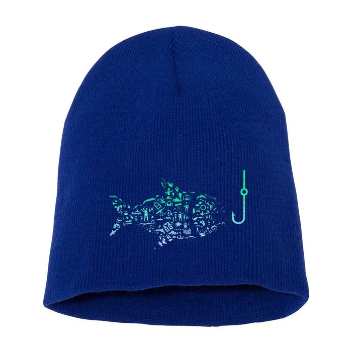 Fishing Icon For Fisherman Fish Hook Short Acrylic Beanie