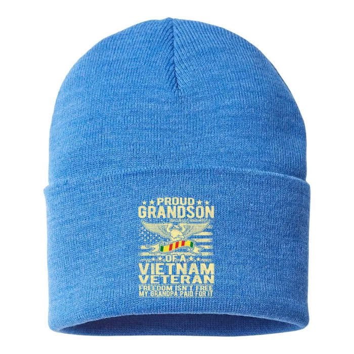 Freedom Isnt Free Proud Grandson Of A Vietnam Veteran Gift Sustainable Knit Beanie